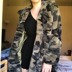 Faux fur camo coat
